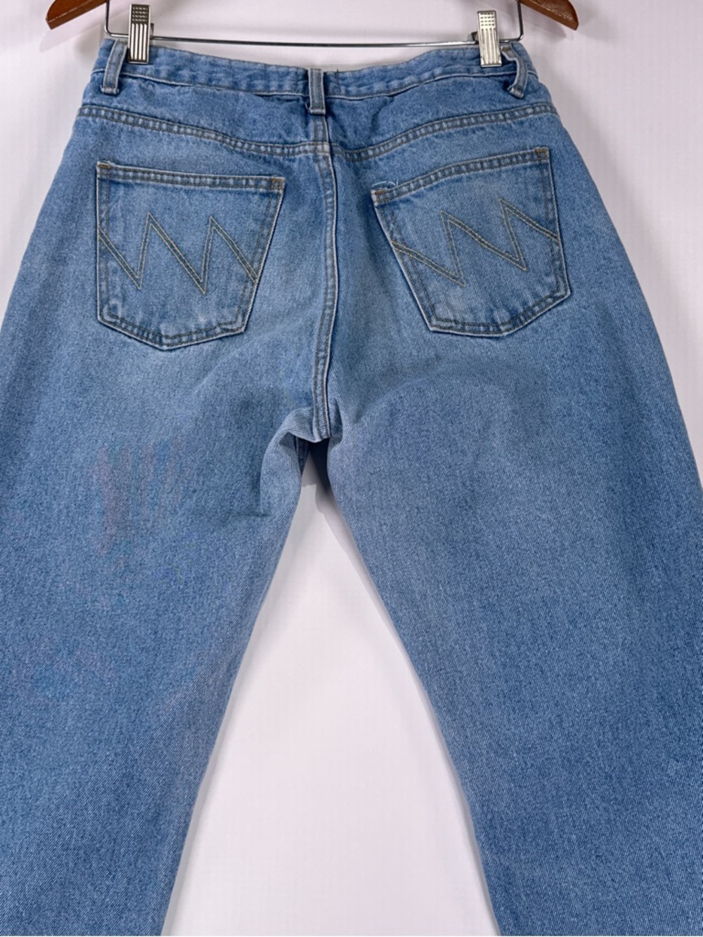 WV Project Straight Leg Jeans Raw Hem Zigzag Pockets Denim Light Wash L - Picture 5 of 15